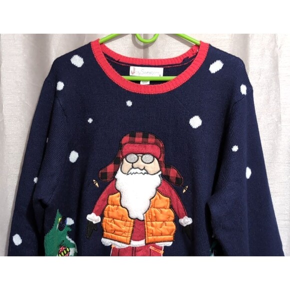 Jolly Sweaters Ugly Christmas Sweater Unisex XXL Santa in Hunting Vest Funny - Picture 12 of 16